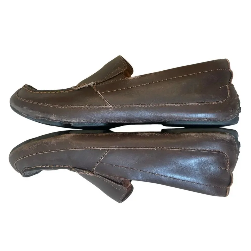 OluKai Akepa Moc Men’s 8 Brown Leather Slip On Loafers Moccasin Shoes